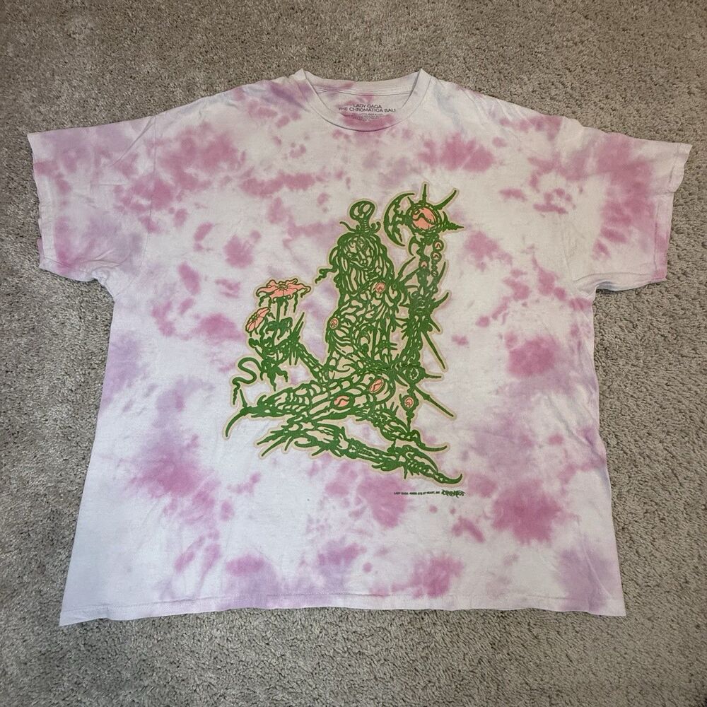 Lady Gaga Chromatica Ball Concert Tee Pink Tie Dye Shirt 2022 Official Merch XL
